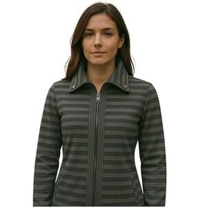Bolle Striped Full Zip Jacket with Collar Neckline and Pockets Gray Women's‎ M
